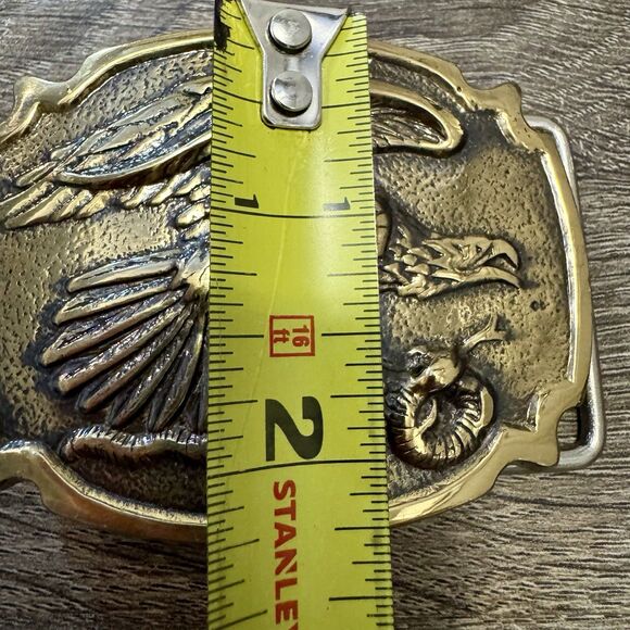 Vintage Buckler Handmade Solid Brass Eagle And Shaker Belt Buckle USA Western - Picture 5 of 5